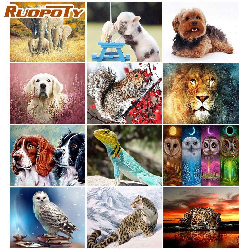 

Ruopoty 5D DIY Бриллиантовая живопись Животное Лев Бриллиантовая вышивка Полный квадрат Сверло Вышивка Крестиком Ручная работа Горный хрусталь Домашнее искусство