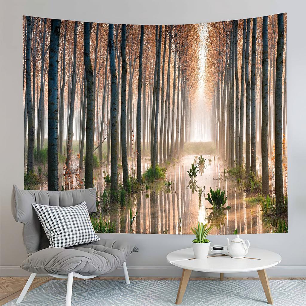 Autumn Forest Tapestry Red Fallen Leaves Tapestry Natural Scenery Tapestry Home Living Room Bedroom Dorm Decor Background Cloth