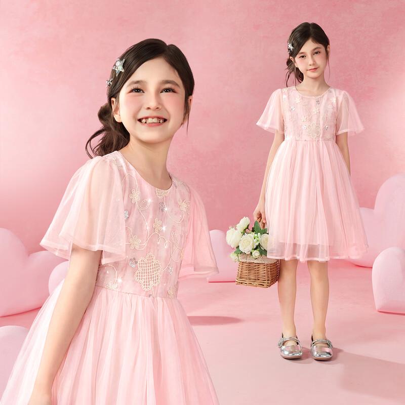 Little Tiger Patty Girls  Flower Sequin Gauze Sleeve Dress 140cm