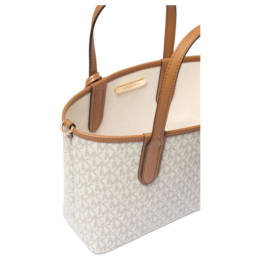 Michael Kors MK Eliza Monogram Tote Bag Women Tote Bags Vanilla-White Acorn-Brown 30F5GZAT0B-WHITE
