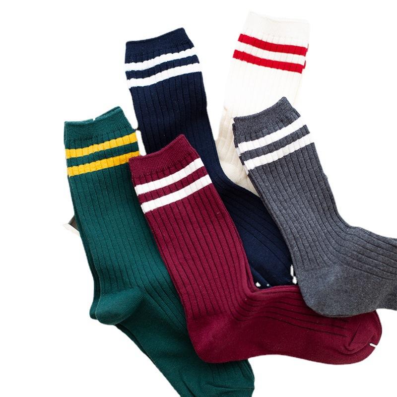Parallel Bar Socks Medium Tube College Style Retro Color Stacking Socks Trendy Cotton Socks