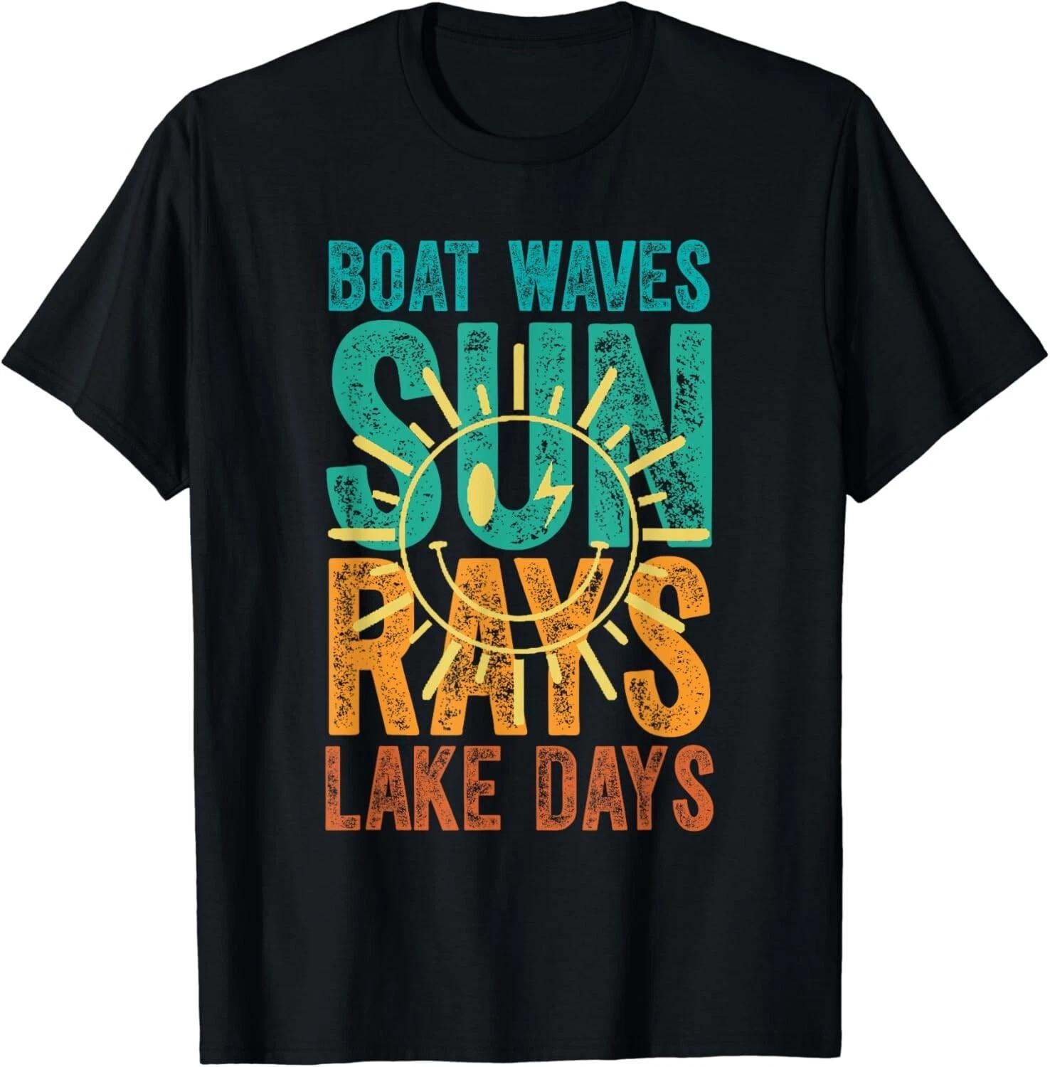 Boat Waves Sun Rays Lake Days Cute Retro 70s Summer Vacation Gift Unisex T-Shirt XL