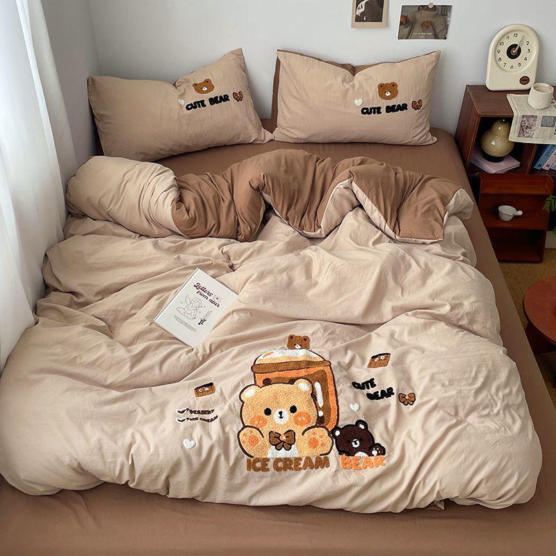 

G5Z Super Soft Mochi Embroidery Bedding Set – Duvet Cover & Three-Piece Student Dormitory Set, Suitable for All Seasons. 0.9m Flat, Duvet 150x200, 3-piece
