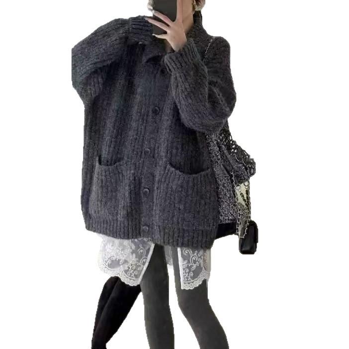 Autumn and winter Korean lazy style turtleneck sweater jacket women's 2025 new design loose knitted cardigan women