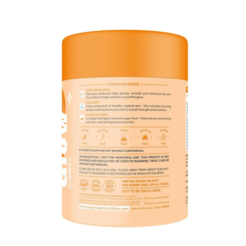 Chewy Candies for Skin Health (30 Pcs), Glow Gummies Hyaluronic Acid & Glutathione,  Mypro Sport Nutrition