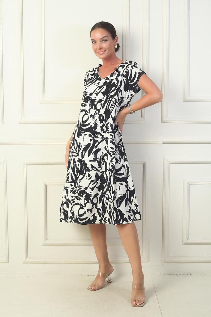 Women's V Neck Abstract Patterned Viscose Dress