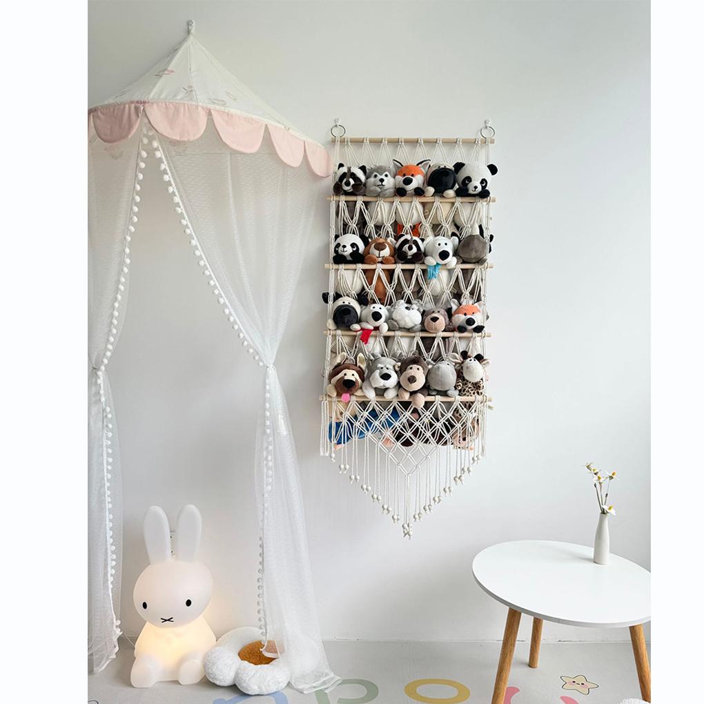 Spielzeughängematte im Bohème-Stil zur Wandaufbewahrung, große Kapazität, Plüschpuppenhalter-Hängematte für Stofftiere