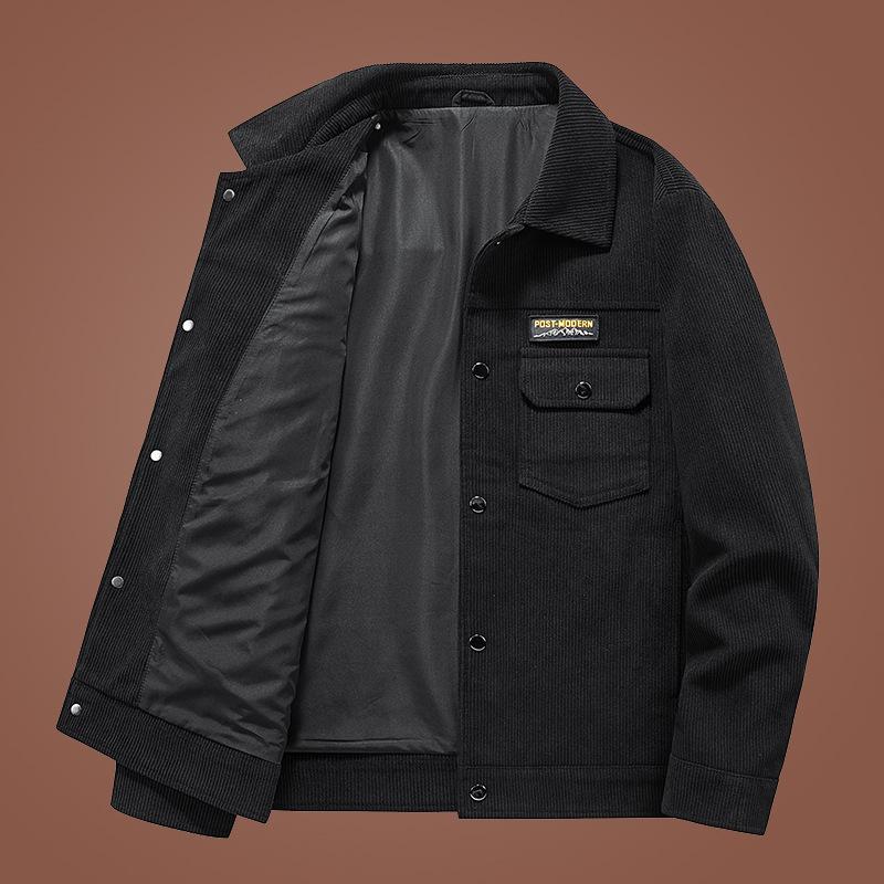 Autumn and Winter Men's Multi-pocket Casual Jacket Corduroy Lapel Solid Color Coat Men's Retro Long-sleeved Top Men's