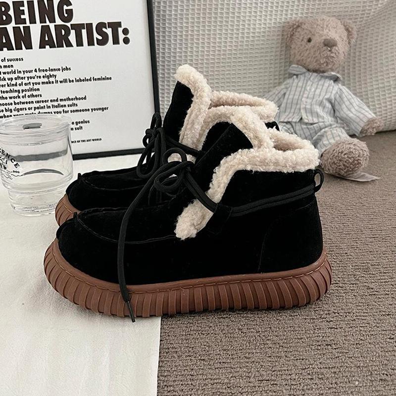 Snow Boots Women's Fur Integrated Short 2025 Autumn and Winter New European and American Velvet Thickened Warm Non-slip Cotton Boots Tide