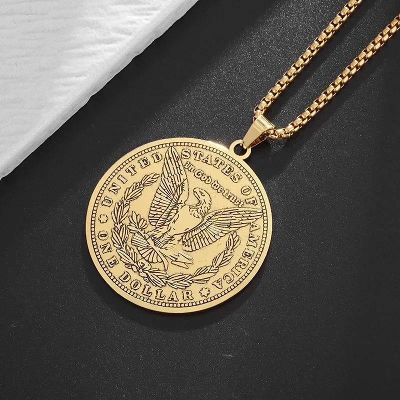 Fashion Hip Hop Stainless Steel Double Koi Fish Medal Pendant Necklace for Men and Women Fashion Lucky Jewelry Gift