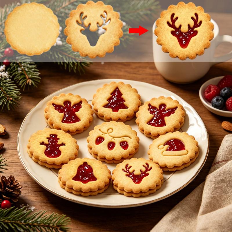 Christmas Linzer Cookie Cutter Multiple Patterns Non-Toxic for Home Winter Holiday Baking DIY Gift Treat Making