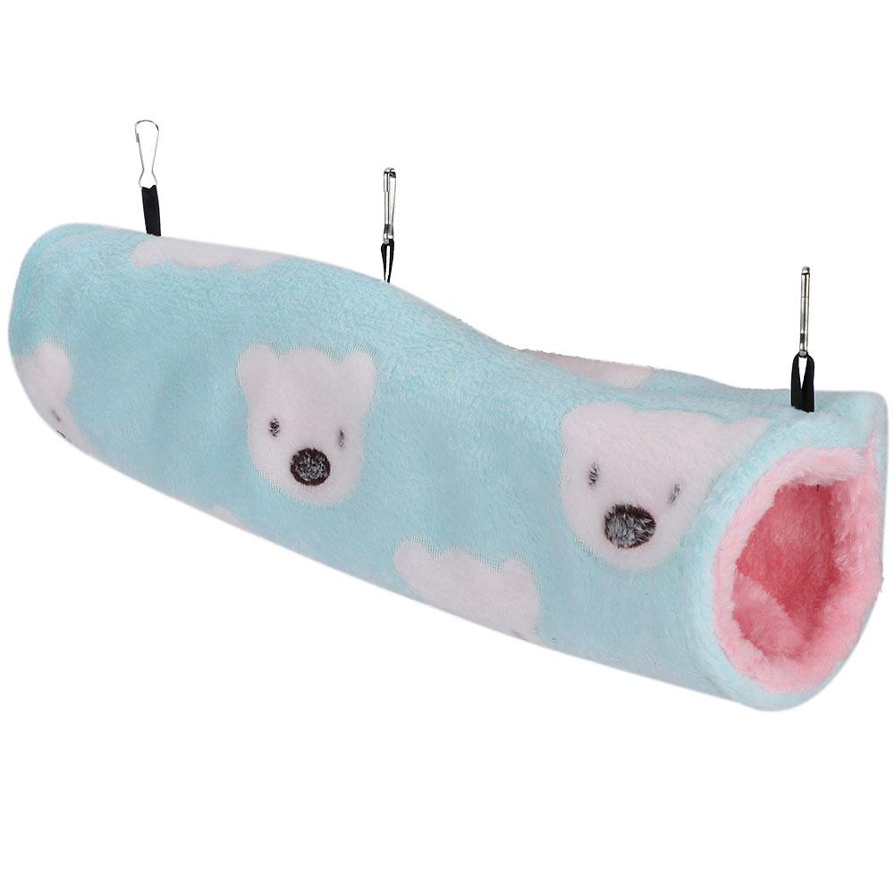 Small Pet Tunnel Cotton Nest Plush Soft Hamster Hanging Channel House(Green Little Bear)M