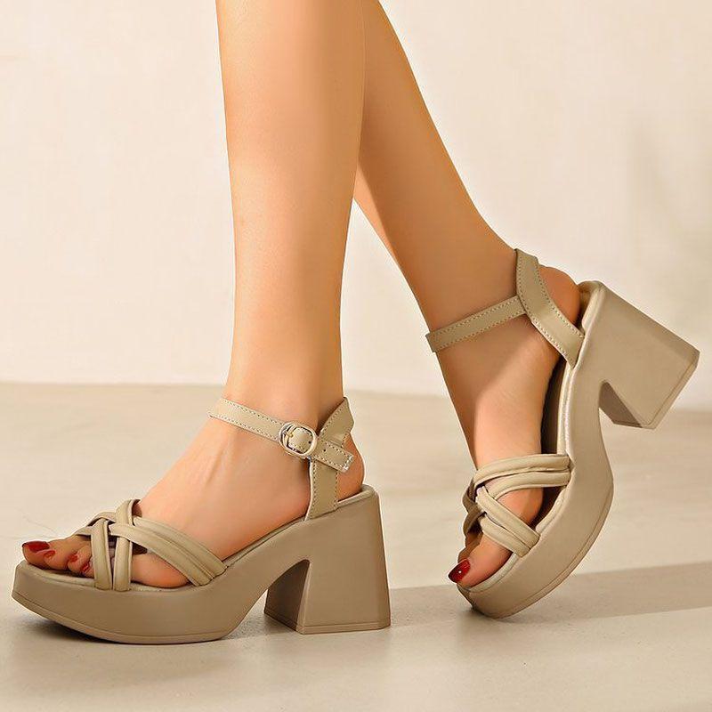 Fashion Casual Women's Shoes Waterproof Table Slope Heel High Heels Wear-resistant Thick Heel Roman Sandals Women's New Summer 2025