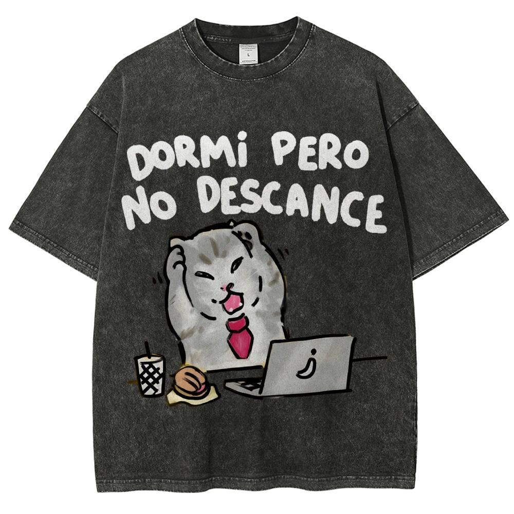 

Футболка с принтом «Уставший рабочий котенок» из чистого хлопка, нейтральный стиль, стираная, с круглым вырезом, с короткими рукавами, новая, свободная XS