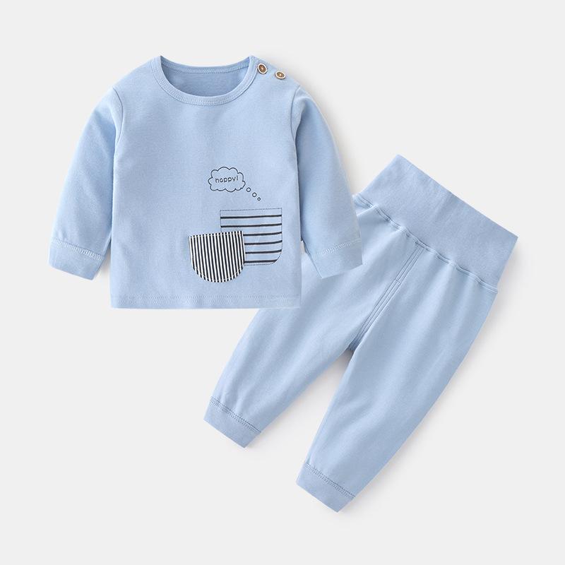 Children's Cotton Autumn-Winter Base Layer Set: Baby Printed Two-Piece with Shoulder Snaps and High-Waist Pants