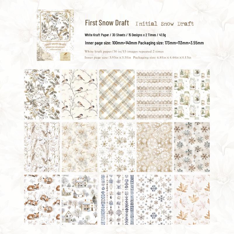 Roaming Autumn & Winter Series: 30 Sheets of Winter-Themed White Kraft Paper for Collage