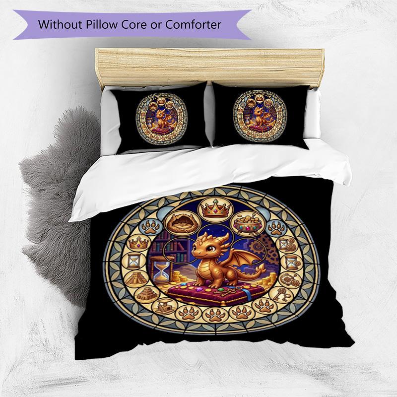 Golden Dragons Crown Pattern Bedding,Quilt Set Quilt Cover Pillowcase Home Birthday Gift (1*duvet Cover+2*pillowcase,without Core)