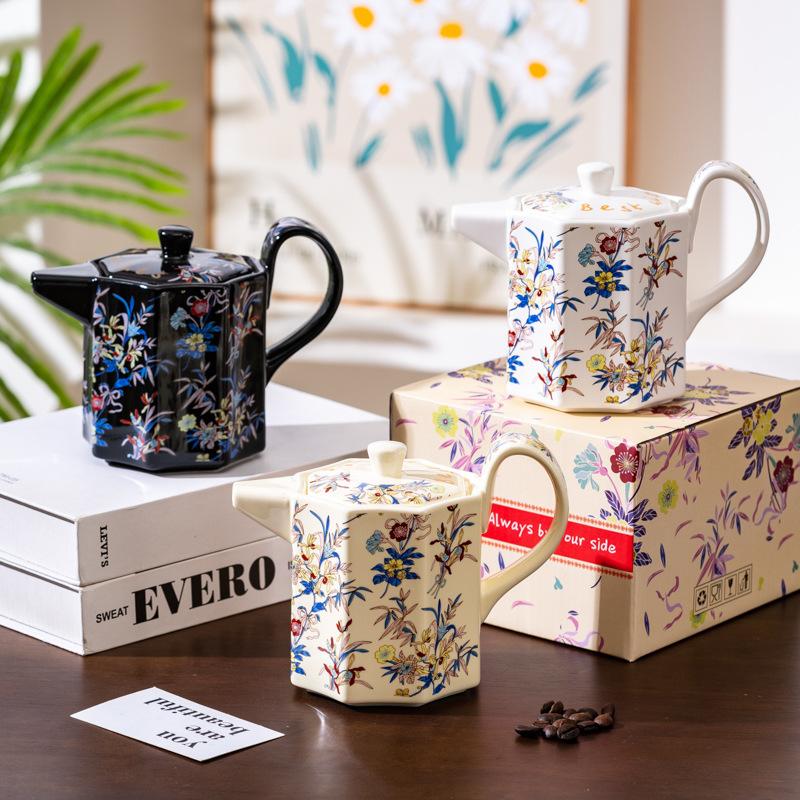 Delicate Flower Love Coffee Cup Saucer Ceramic Teapot Gift Box Set Housewarming Newlyweds Women'S Day Girlfriends Birthday Gift