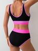 Vintage Black Pink Patchwork Bikini Set 2025 Women Sports Push Up High Waist Swimsuit Summer Bathing Suit Pool 2 Piece Swimwear