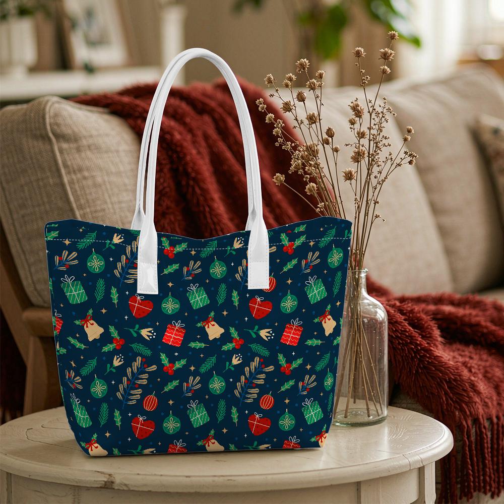Christmas Pattern Tote Bag Fashion Portable Shoulder Handbag for Women Casual Festive Daily Use Shopping Purse