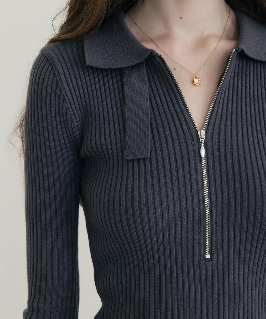 SSIN AND LEE (W) Lounge Half Knit Polo Shirt Charcoal