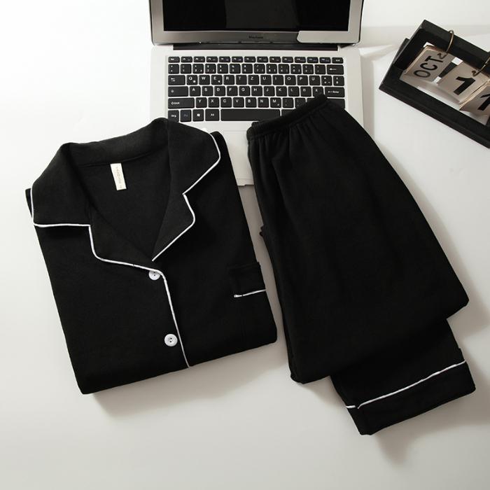 

Простой однотонный осенне-зимний женский пижамный комплект с длинным рукавом, пуговицами и брюками на эластичном поясе, женская одежда для сна и дома XL чёрный