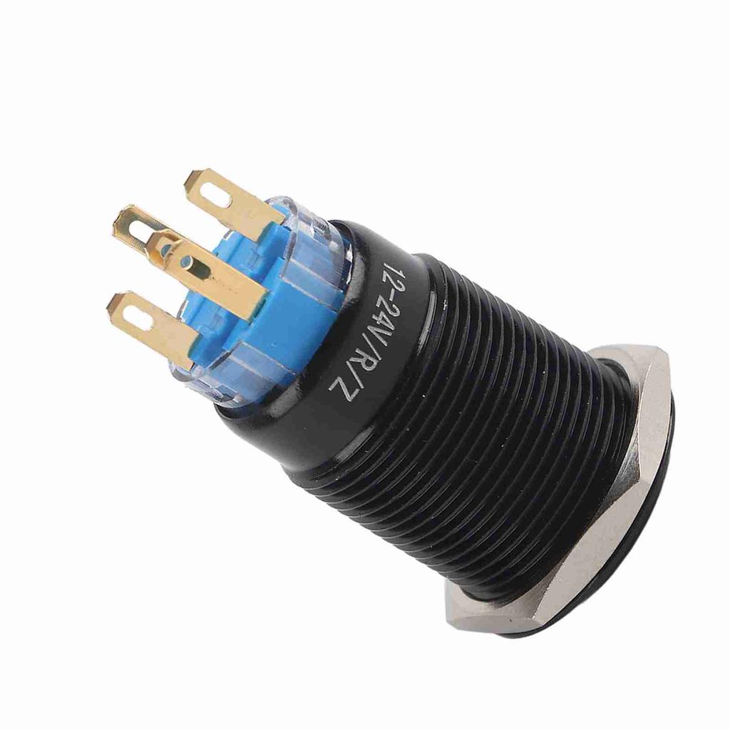 19mm 12 24V LED ON OFF Black Waterproof Selflocking Latch Push Button Flate Switch