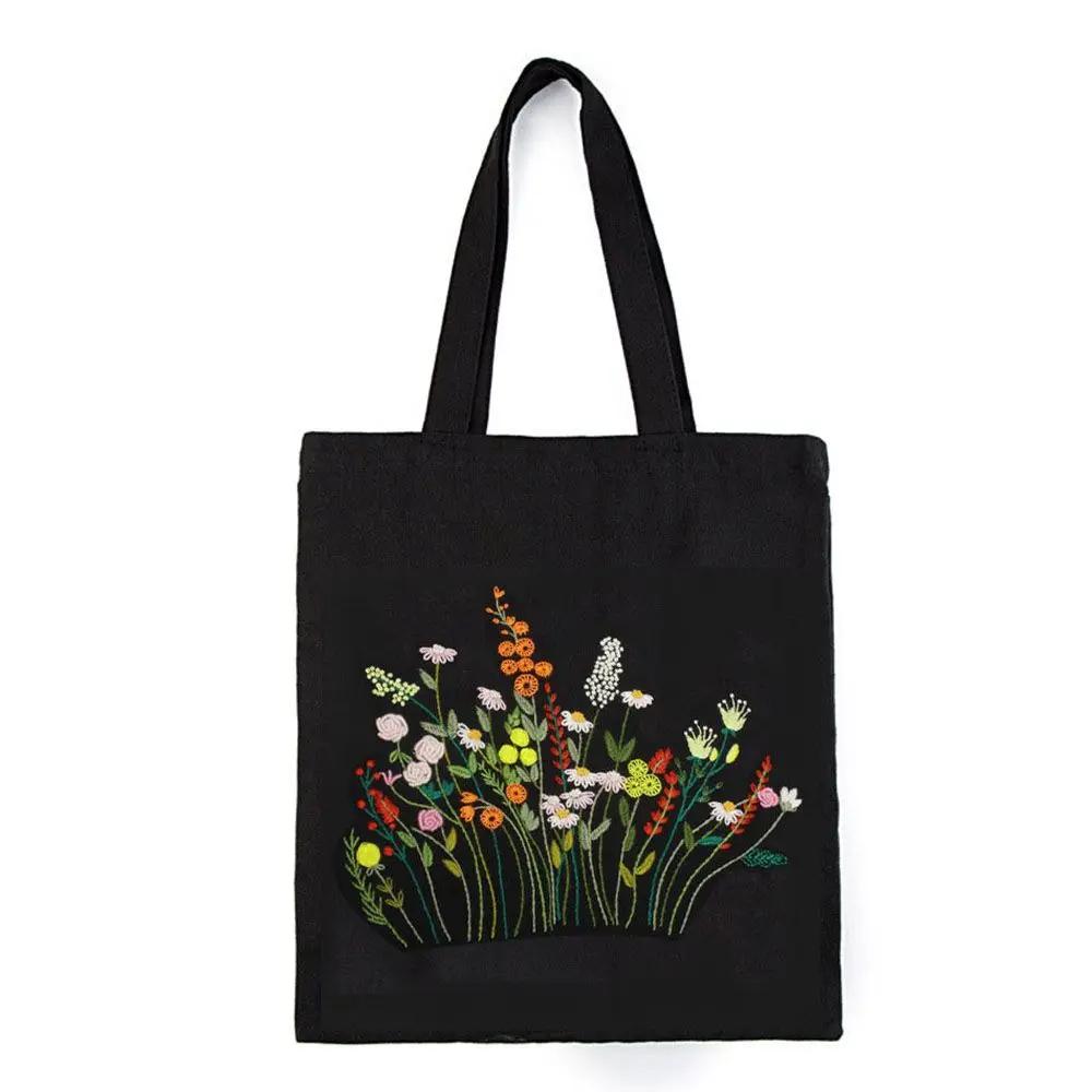 DIY Canvas Tote Bag Embroidery Kit With Flower Pattern Instructions Arts Crafts Supplies Carrying Bag Needlepoint Kits Beginners