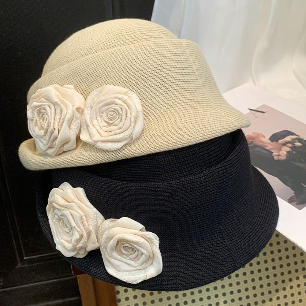 Elegant Camellia Flower Cap French Style Women's Formal hat Vintage Floral Bowler Hat Famale