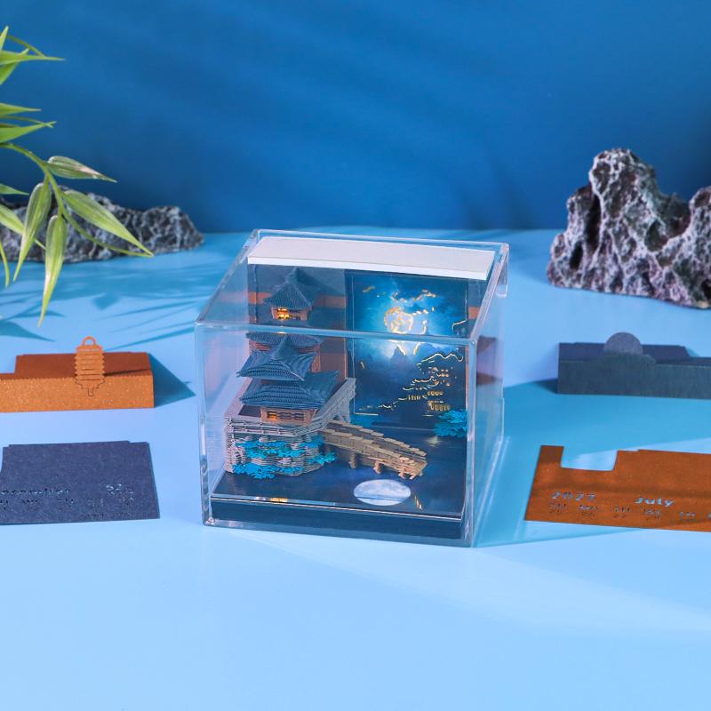 Zeitstück Kalender 2027 Schreibtischkalender Mit LED-Licht 3D Abreißkalender Papier Schnitzkunst Notizblock Notizbuch Geschenk Heimdekoration