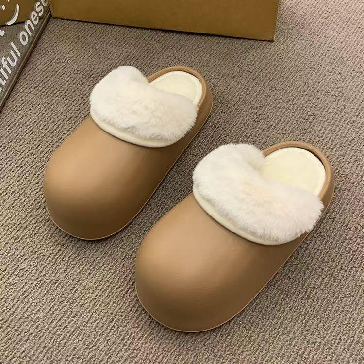 

Модные водонепроницаемые хлопковые тапочки для женщин, зима 2024, уличные тапочки из хлопка с толстой подошвой и высоким носком для женщин дома 40-41 коричневый