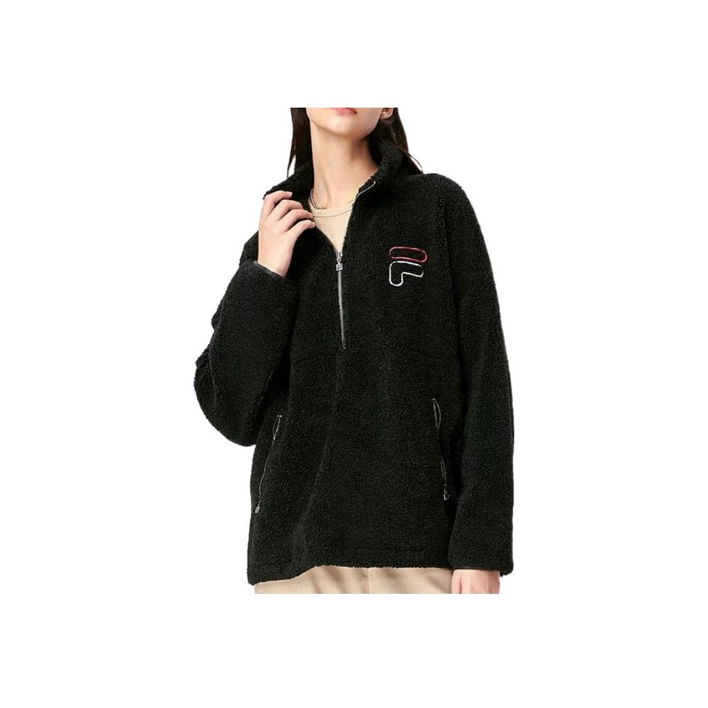 Fila Logo Print Zip-Up Stand Collar Long Sleeve Sweatshirt Women sweatshirt Black F51W149221F-BK