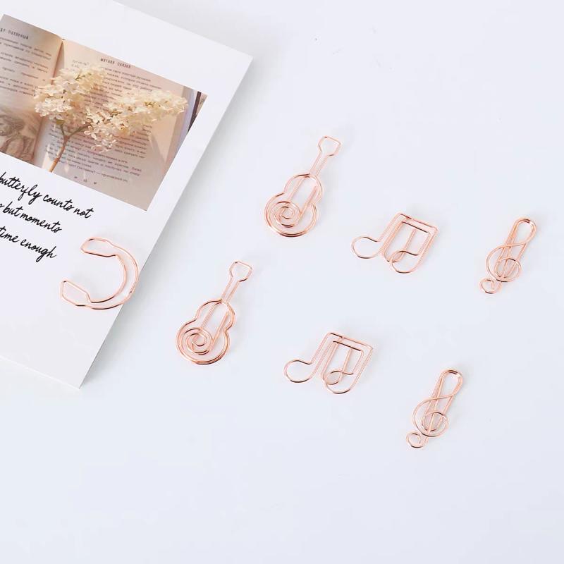 10pcs Music note-shaped paper clips, rose gold paper clips, decorative bookmarks, office stationery, cute clips.
