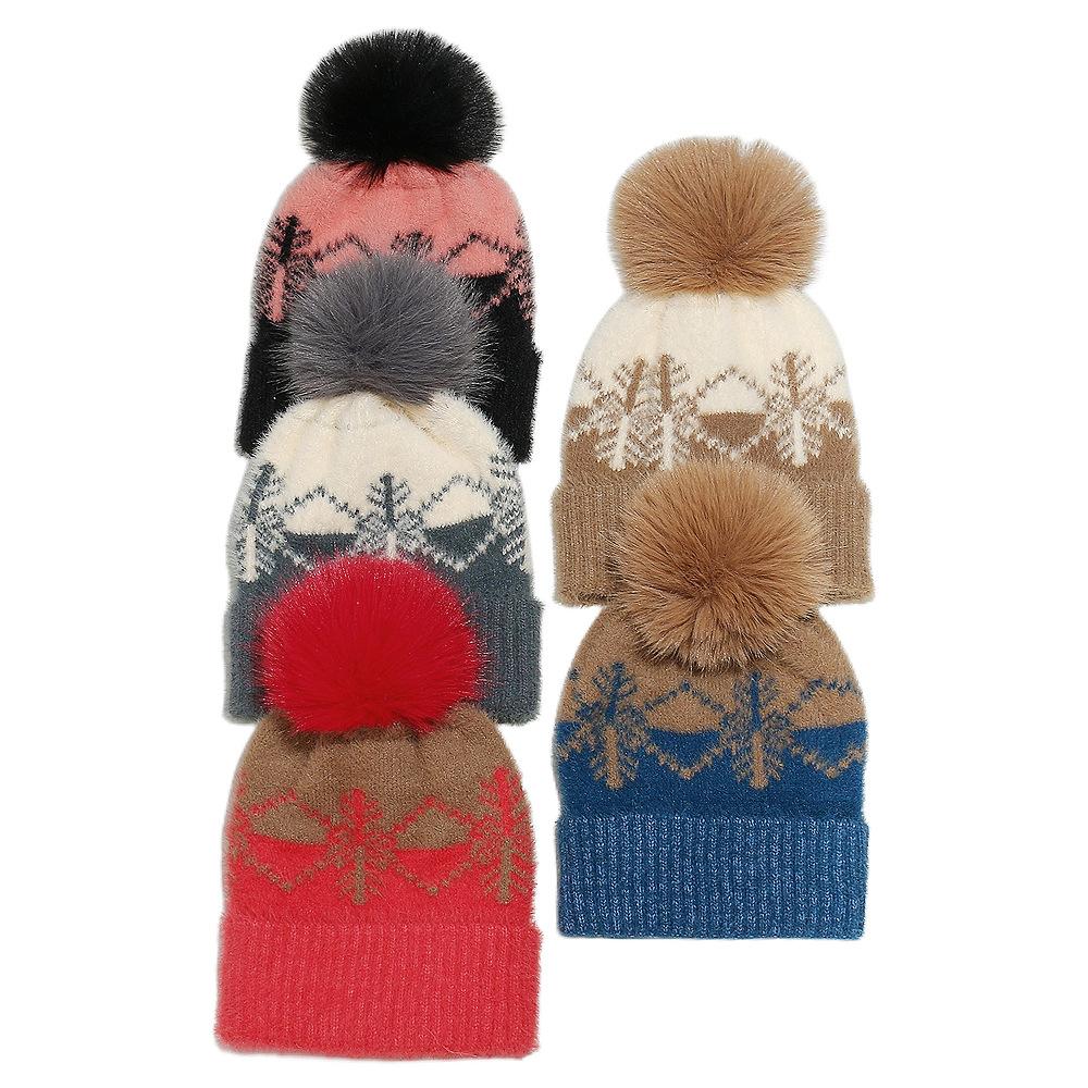 Autumn and Winter New Wool Hat Christmas Day Snowflake Pullover Hat Imitation Mink Knitted Hat Women 2025