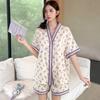 Pajamas Women's Short Sleeve Shorts Bubble Cotton Cardigan Sweet Girl Loose and Fattened Plus Size 55kg Set Home Furnishing