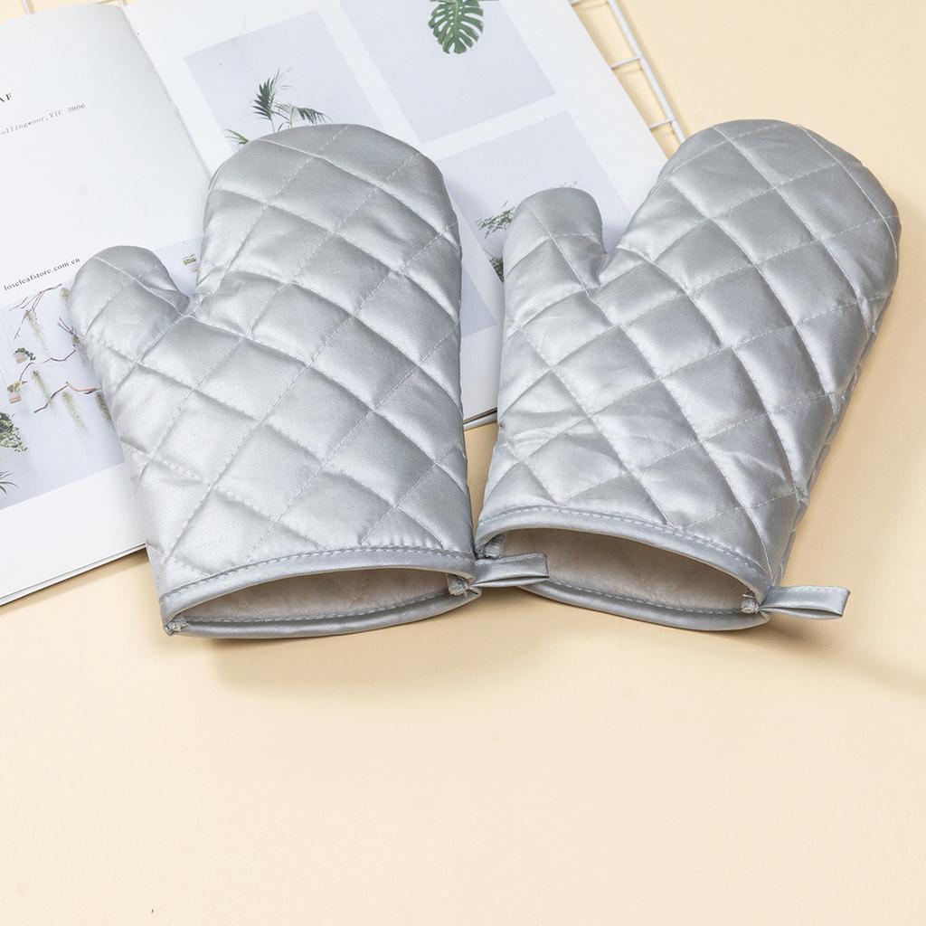 Household Solid Color Thickened Oven Gloves Kitchen Baking High Temperature Microwave Oven Insulation Gloves