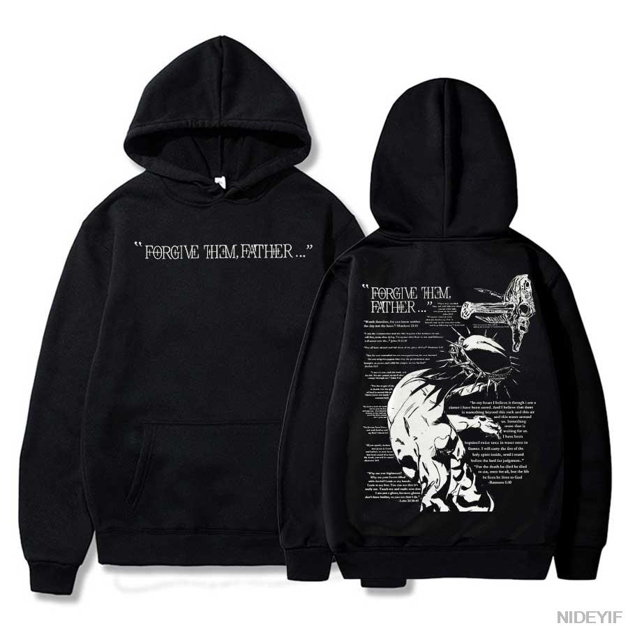 Christliche Jesus Merch Vergib ihnen Vater Bibelvers Hoodie Herren Damen Pullover Hiphop Streetwear Lässiges Sweatshirt Oberteile Cj2