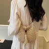 Women Handmade Straw Woven Small Saddle Bag Fashion Crossbody Shoulder Bag Ladies Simple Design Summer Travel Beach Bag CLE