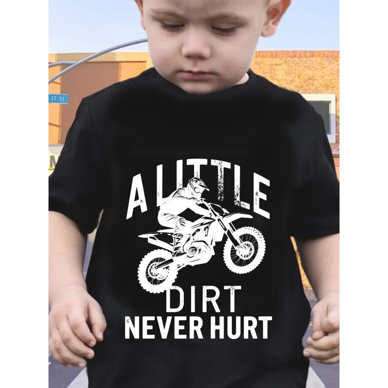 European sizes Children's T-shirt with Fun Cartoon Motorcycle Print, O-Neck Short Sleeve Top for Boys, Spring/Summer Daily Wear and Holiday Outfit
