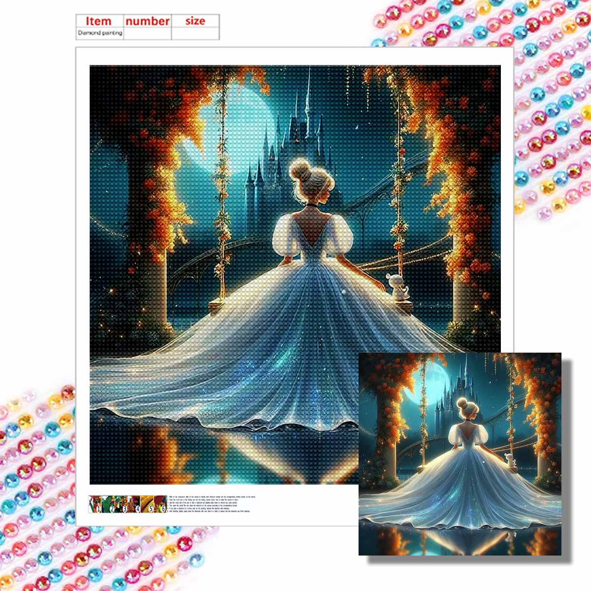 

5D DIY Diamond Painting Decorative Princess Swings Full Round Drill Scenery Diamond Embroidery Cross Stitch Kits Home Decor Gift Round 20x20cm