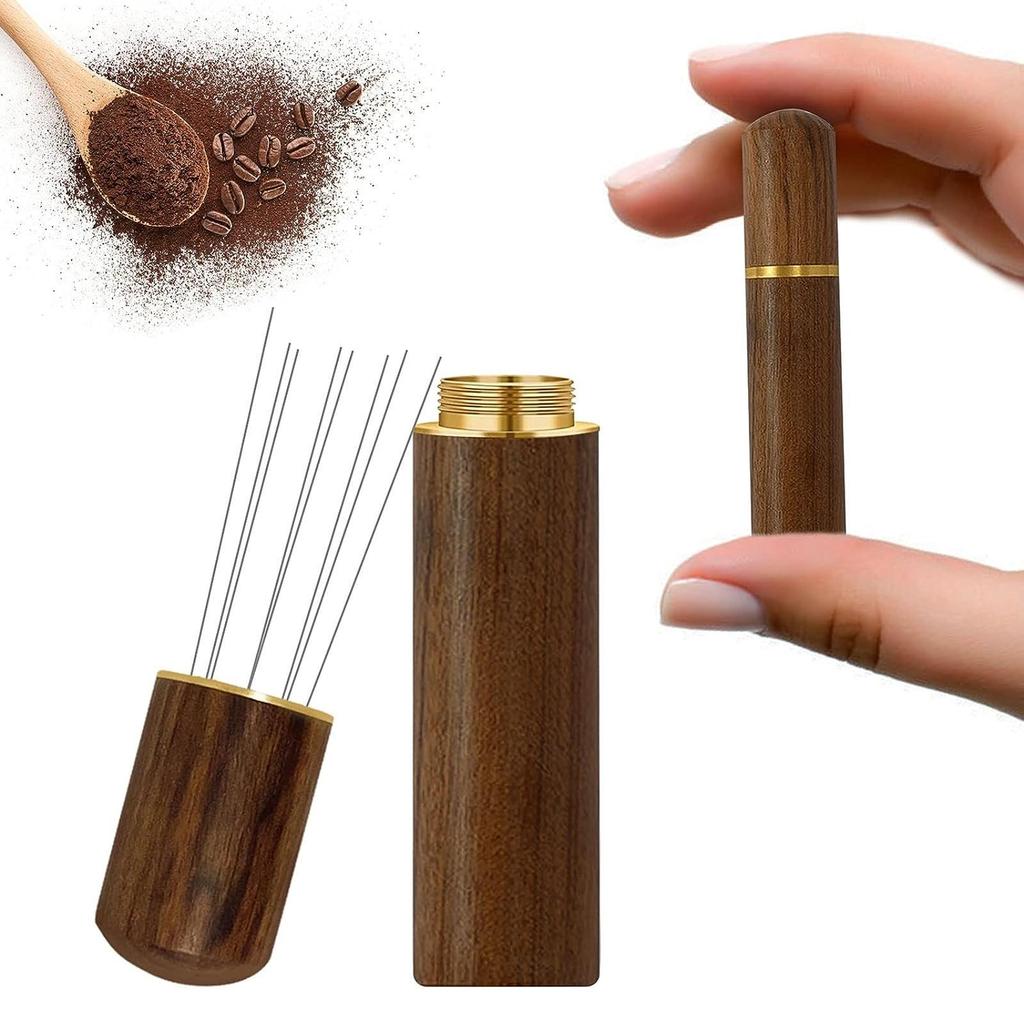 Coffee Ground Stirrer Espresso Distribution Tool Accessory with Wooden Handle Needle Whisk Distributor for Coffee Ground