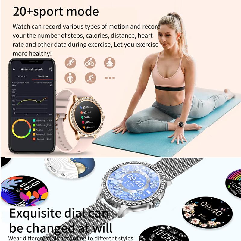 SACOSDING New Fashion Women Smart Watch AMOLED HD Screen 1.32 inch Sports Fitness Tracker Ladies Bluetooth Call SmartWatch For Xiaomi