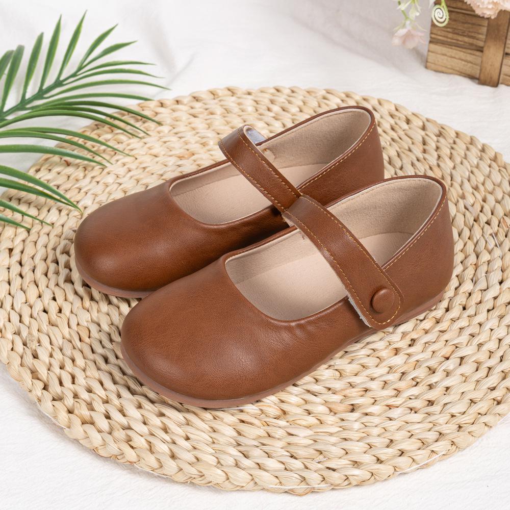 Kids' Casual Velcro Leather Shoes - Soft Sole, Solid Color, Versatile Design
