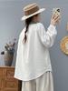 2025 Double-Layer Cotton Yarn Long-Sleeve Women's Retro Embroidered Collar Shirt