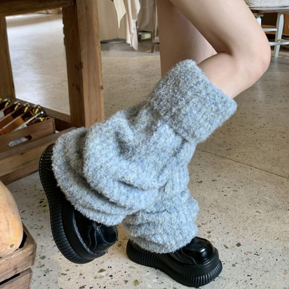 Y2K Winter Leg Warmers Foot Cover Knit Long Stockings Harajuku Plush Leg Socks Spicy Girls