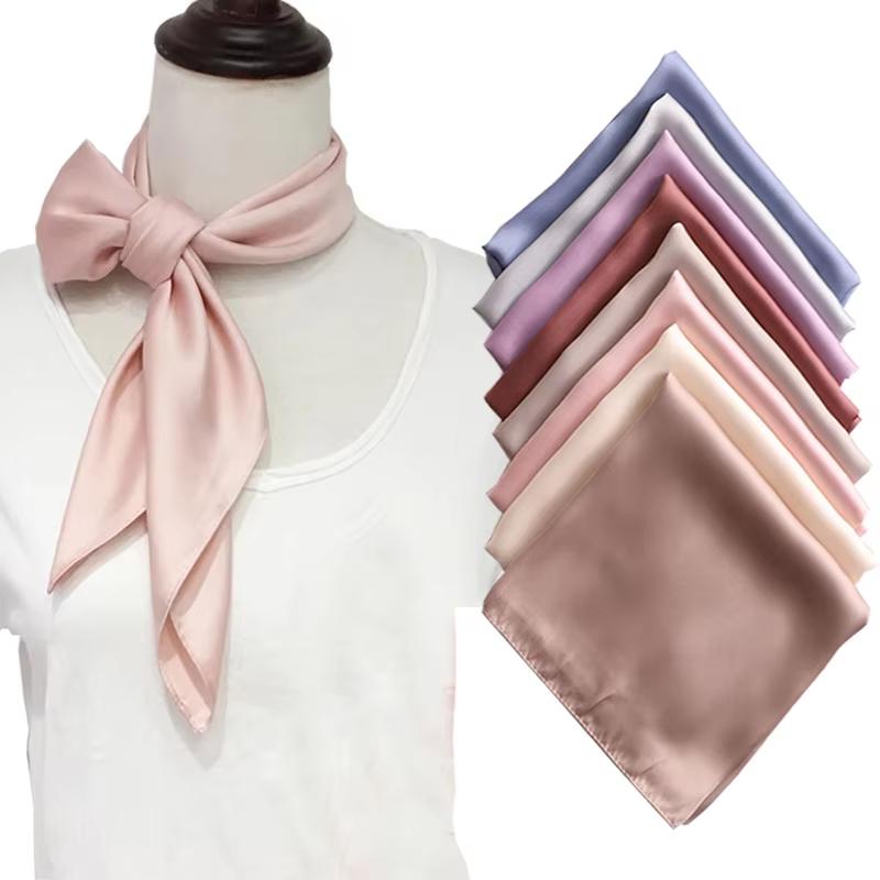 60cm Solid Color Neckerchief Hijab Scarf For Women Soft Satin Headband Hair Scarves Female Square Shawls Head Scarfs For Ladies