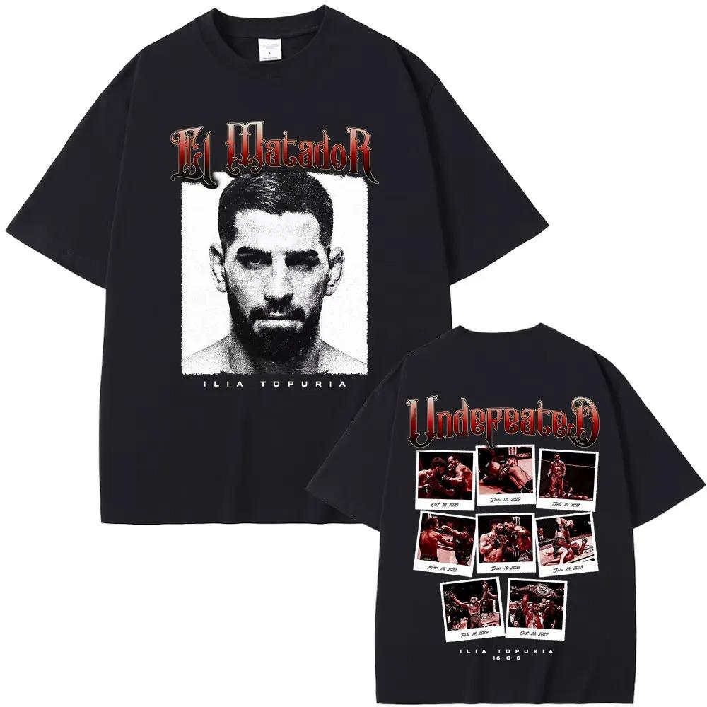 Илия Топурия El Matador Непобежденный UFC Винтажный Портрет Двусторонняя Оверсайз Футболка MMA Бои Уличная Одежда Унисекс Повседневная Черная Футболка 4XL