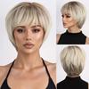 Women Blond Wig Synthetic Wavy Wigs Stylish Short Layered Hair with Bangs for Daily Party Cosplay Heat Resistant Fibre