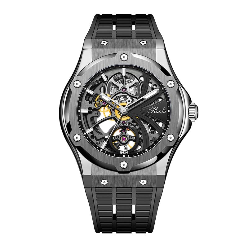 

HAOFA Skeleton Механічний порожній циферблат із автоматичним заводом Запас ходу 80 годин Сапфірове скло Стильний водонепроникний розкішний годинник Популярний подарунок Чоловічі Чоловічі