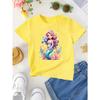 Girls Crewneck Summer Tee, Cute Cartoon Mermaid Princess Print Sweet Versatile Casual Short Sleeve Kids Top